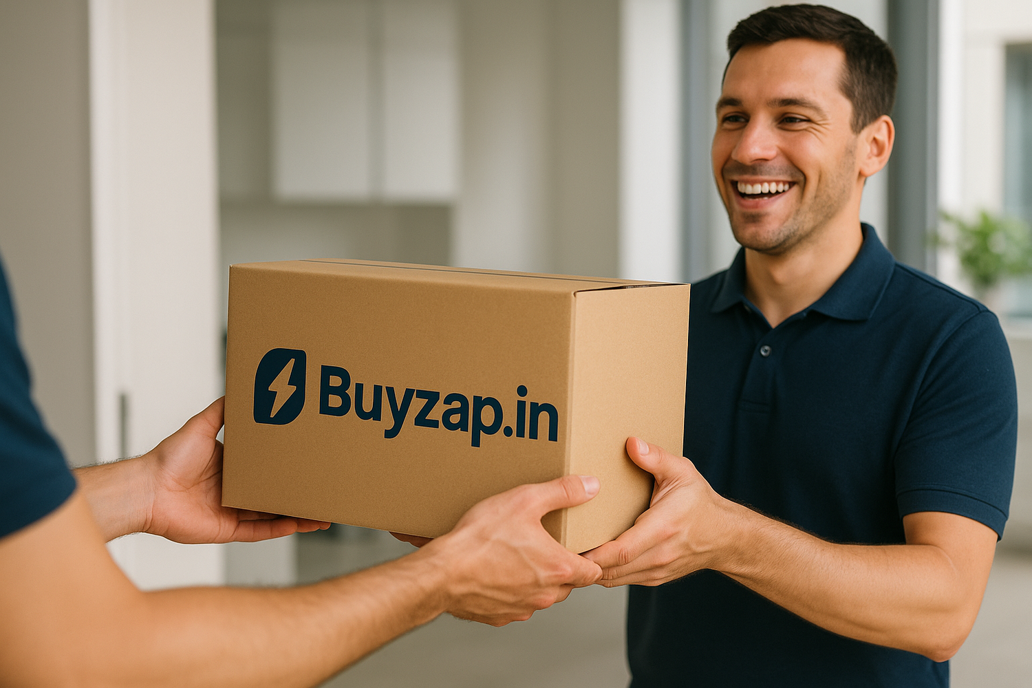 Handing over my product in a package to my customer with Buyzap.in logo. Customer is all smiles